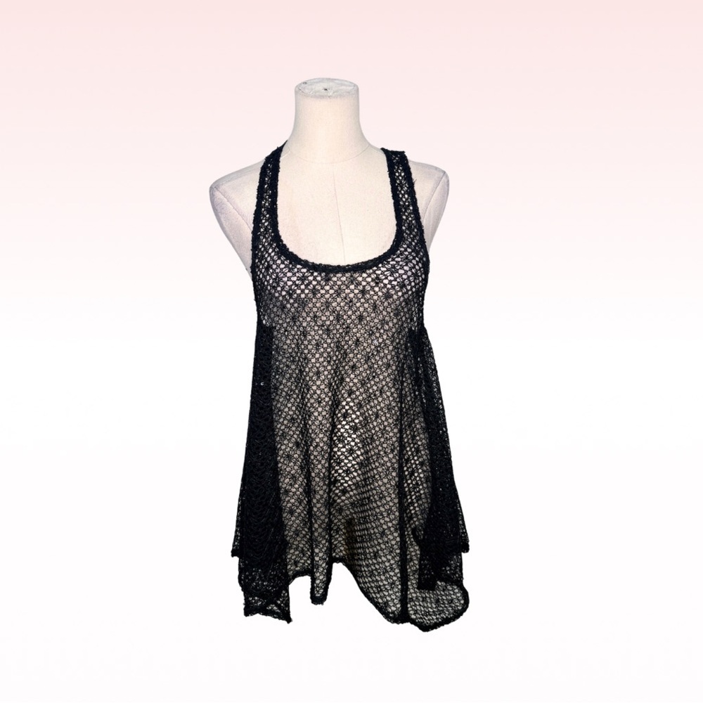 POETRY Black Sequin Mesh Top (Sz M)